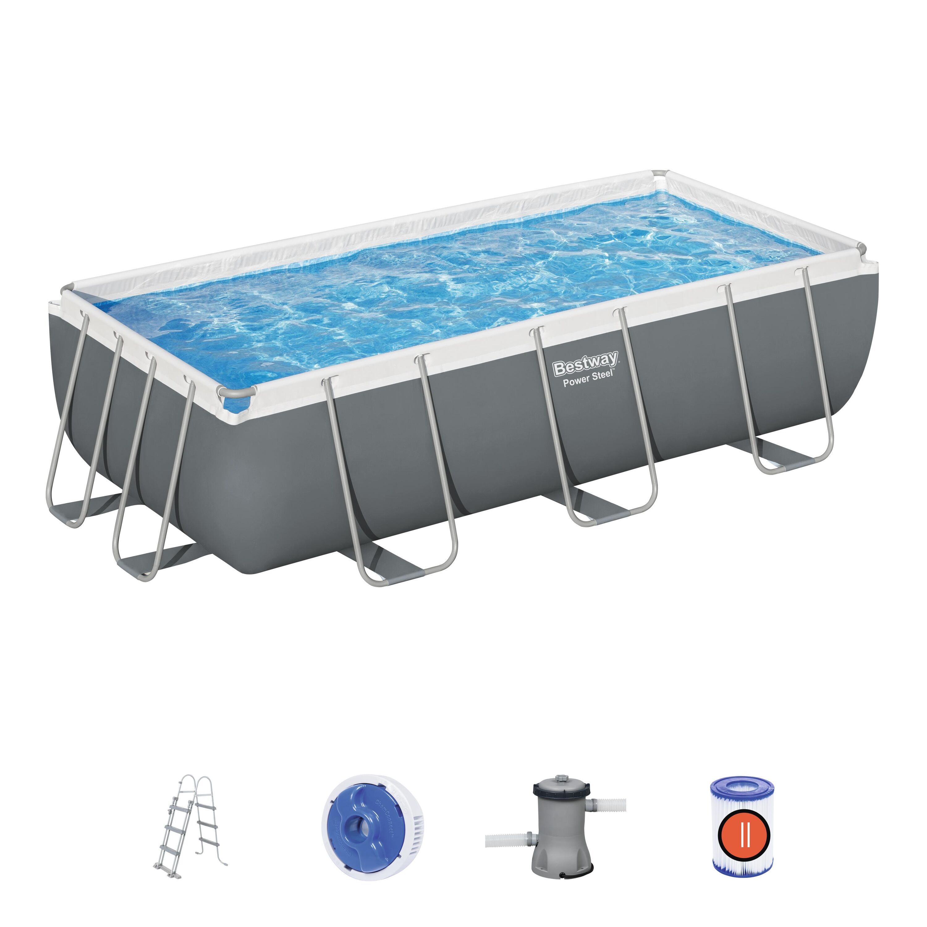 Set piscina fuori terra rettangolare Power Steel da 404x201x100 cm