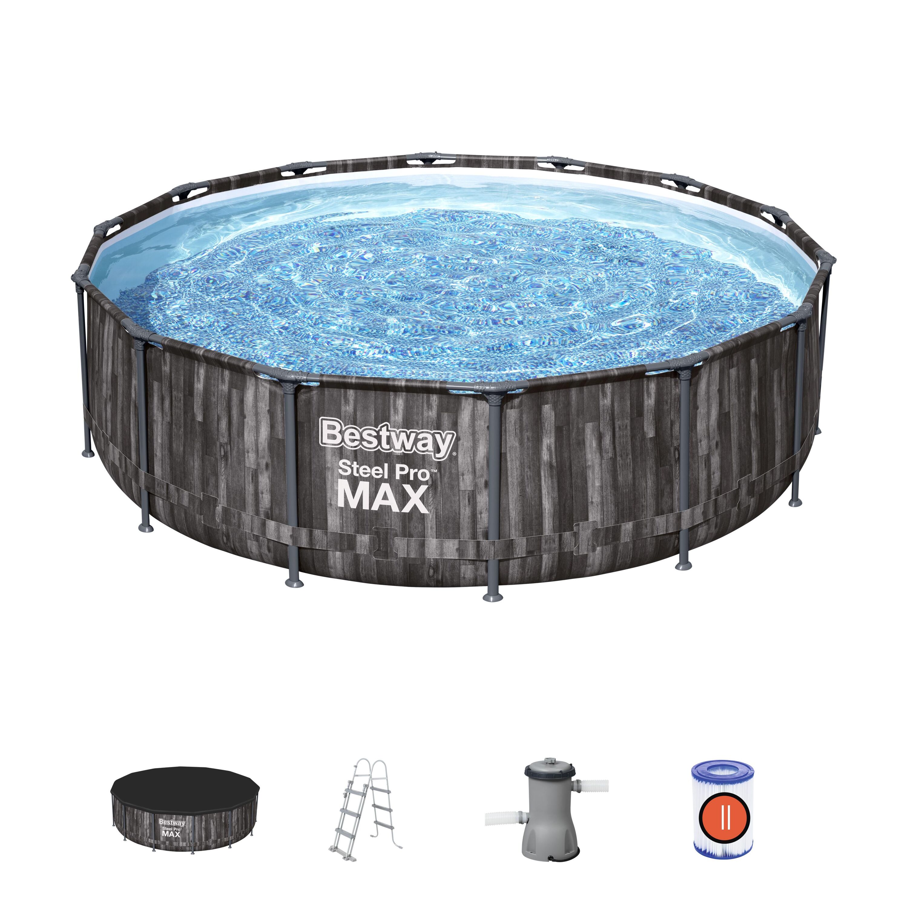 Set piscina effetto legno scuro da 427x107 cm